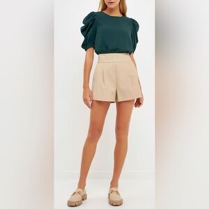 English Factory Women’s Pleated Puff Sleeve Green  Top Size M